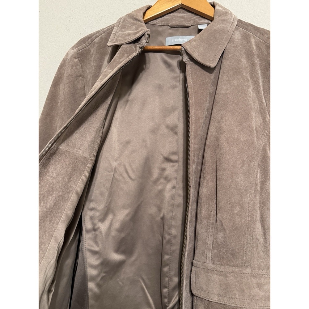 Vintage Liz Claiborne Women's 3X Leather Suede Jacket Tan Full Zip Lined Pockets - Picture 3 of 12